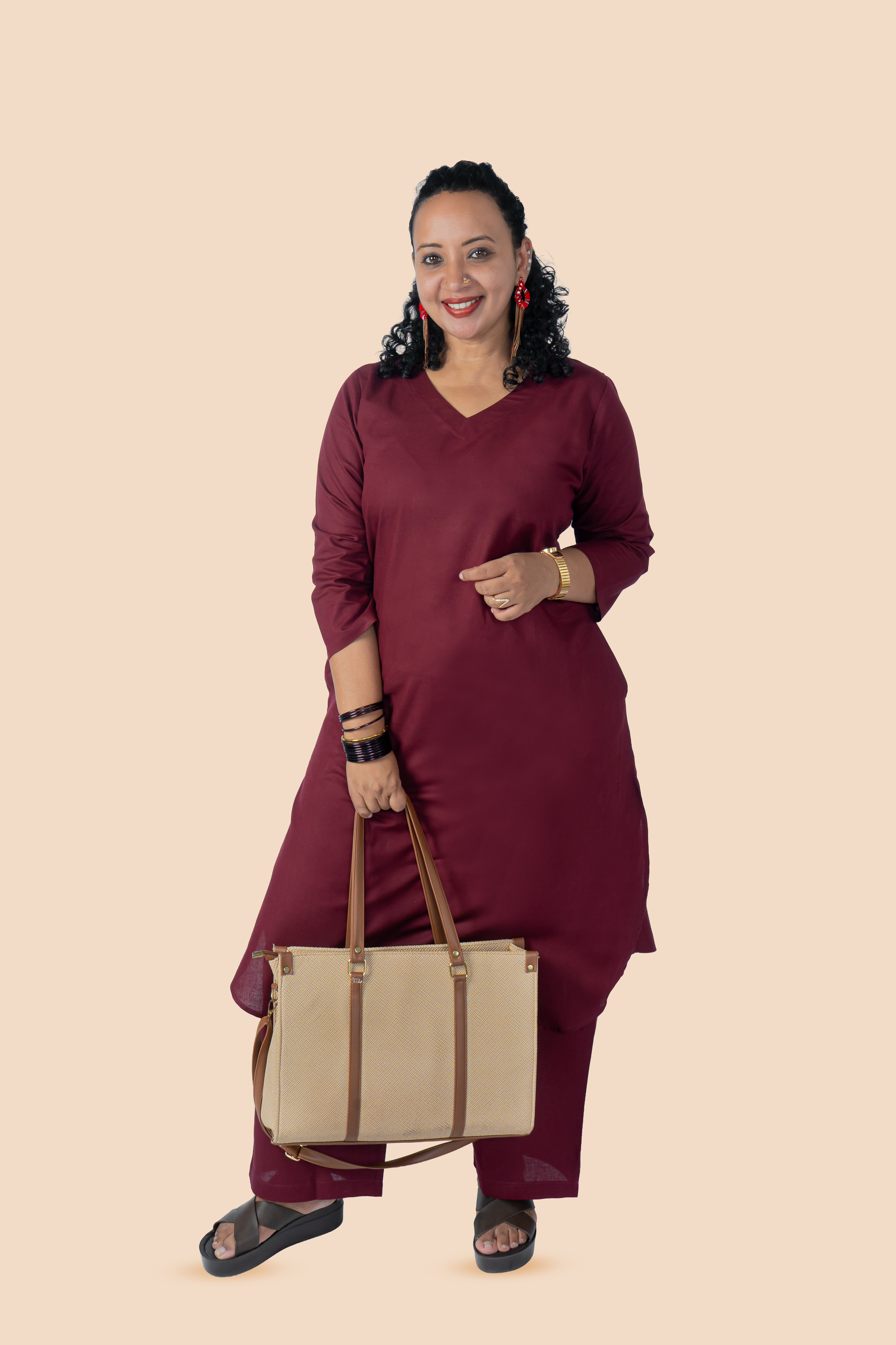 Linen Co-ord Set – Maroon, styled view